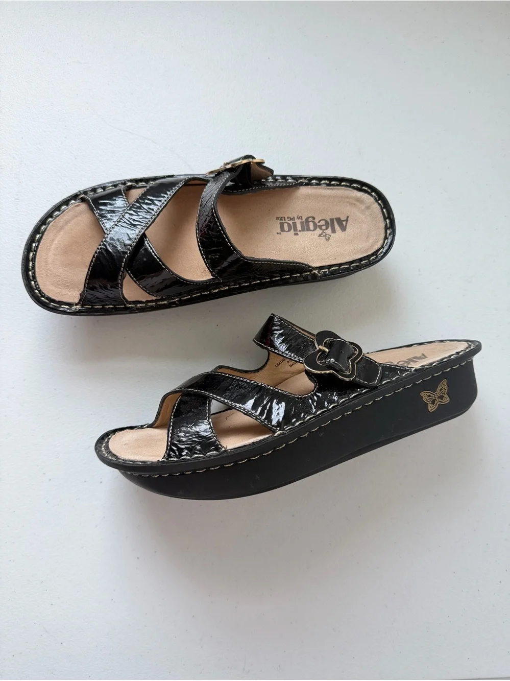 Alegria Barcelona Black Leather Platform Sandals Slides  Butterfly Fairycore 39